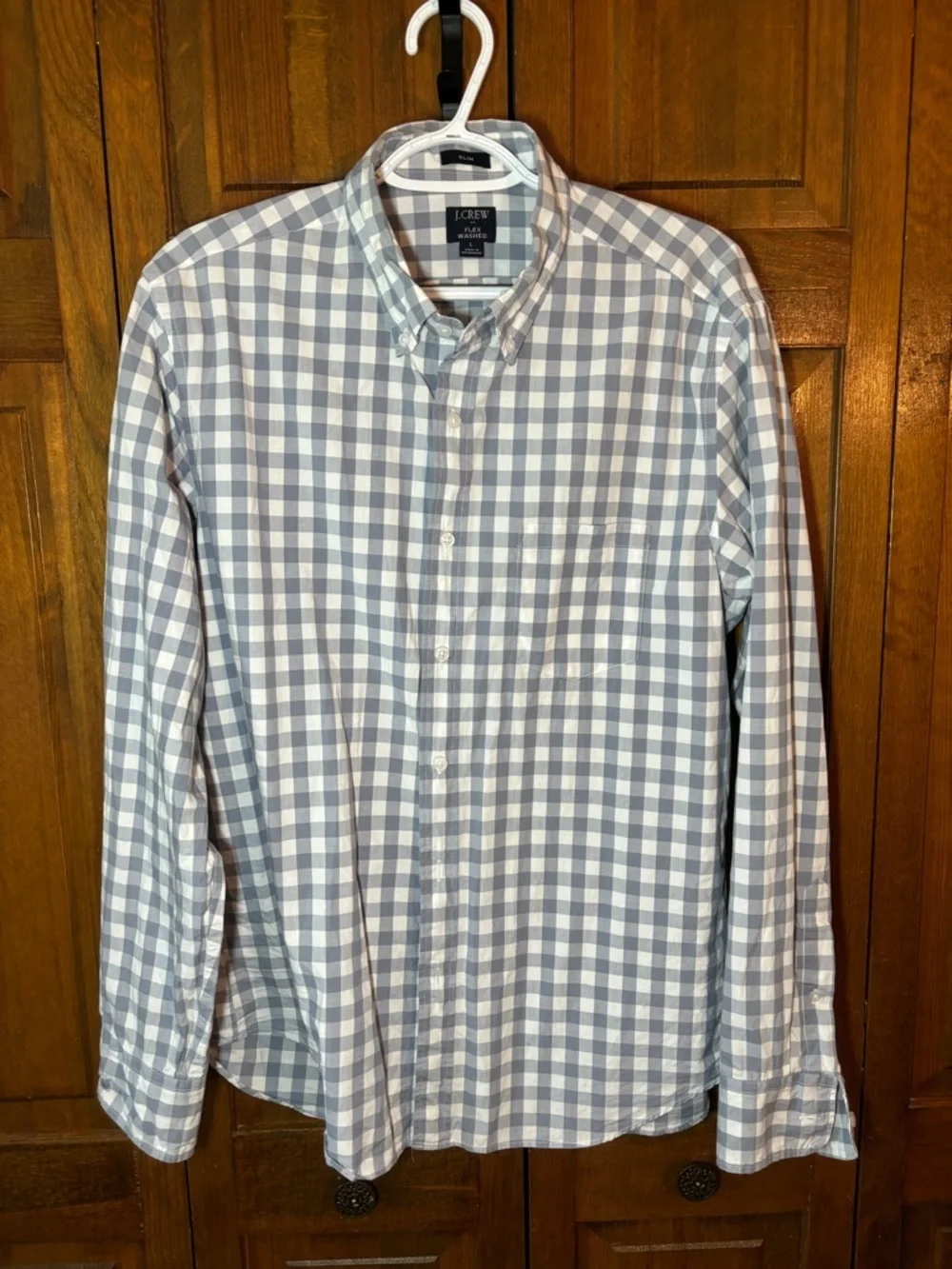J. Crew Men's Light Blue and White Gingham Button-Down Shirt